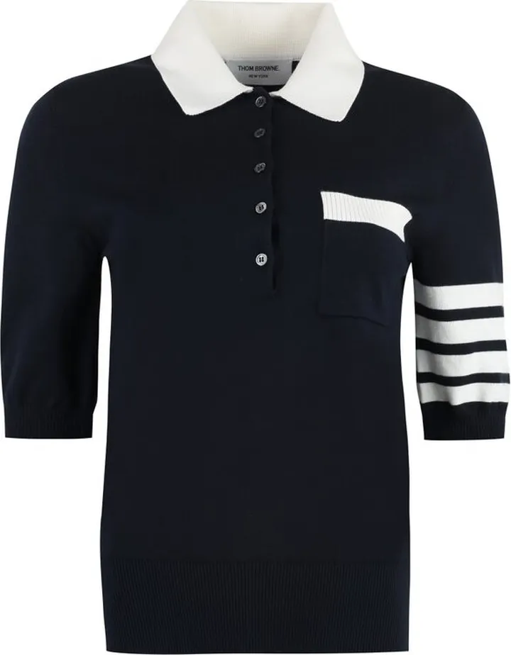 Thom Browne Hector 4-Bar Knitted Polo Shirt