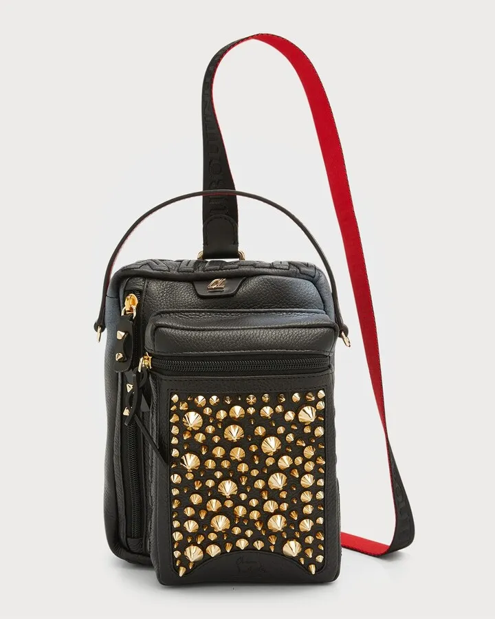 Men's Loubideal Spike Leather Crossbody Bag