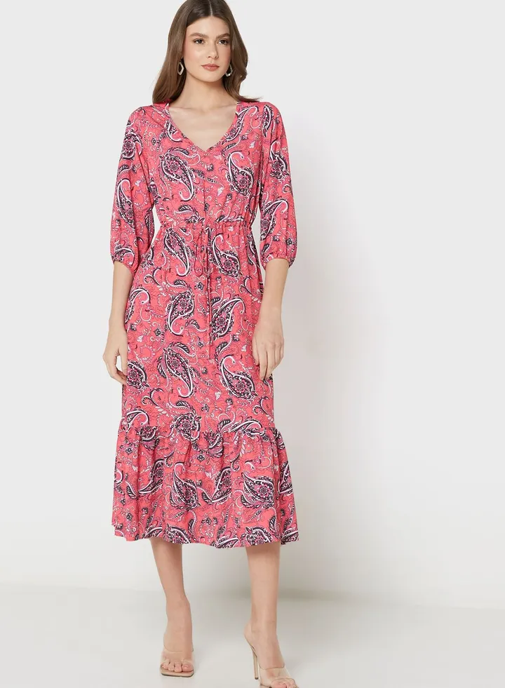 Floral Print Ruffle Hem Dress