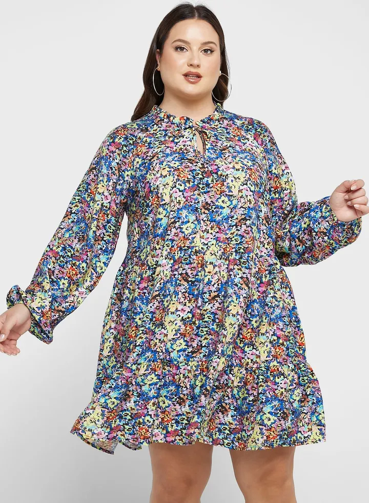 Floral Print Ruffle Hem Dress