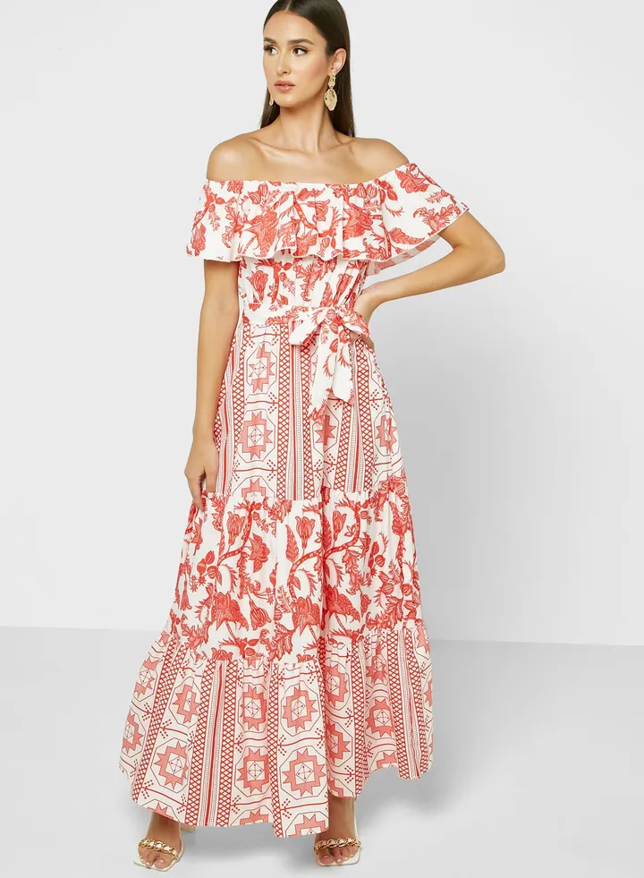 Off Shoulder Printed Dress