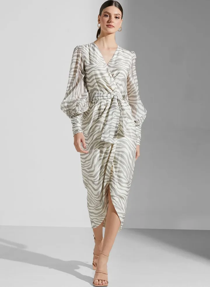 Animal Print Balloon Sleeve Dress