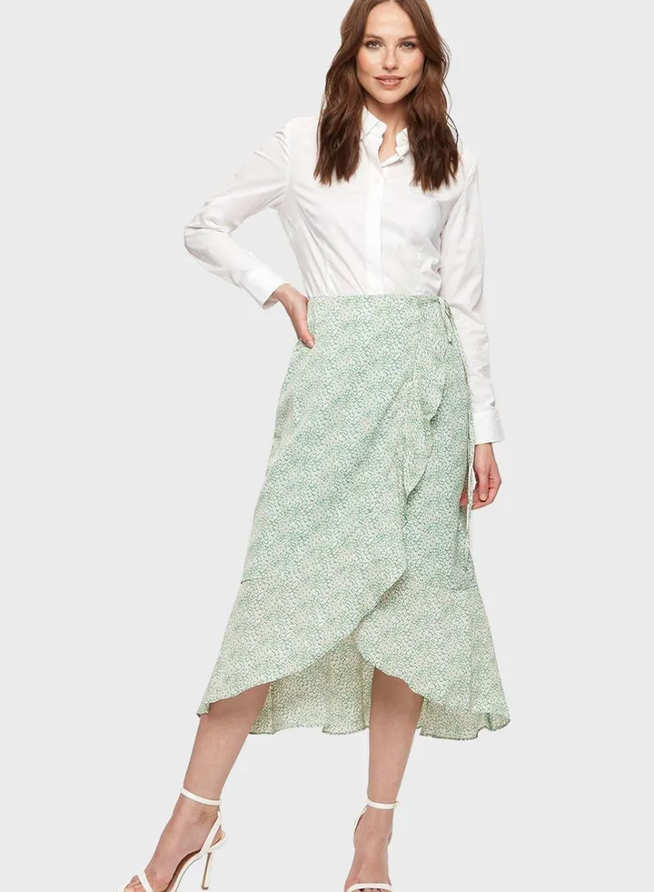 Printed Ruffle Tie Detail Skirt