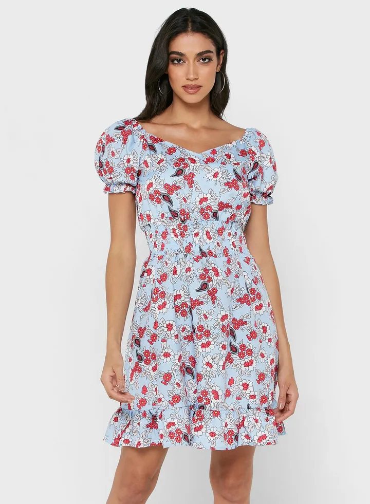 Printed Puff Sleeve Dress