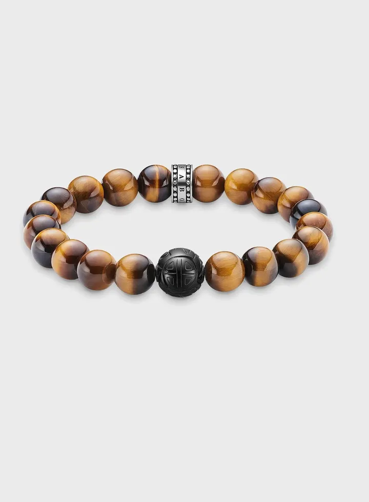 Thomas Sabo 925 Sterling Silver Rebel at Heart Brown Beads Bracelet For Unisex