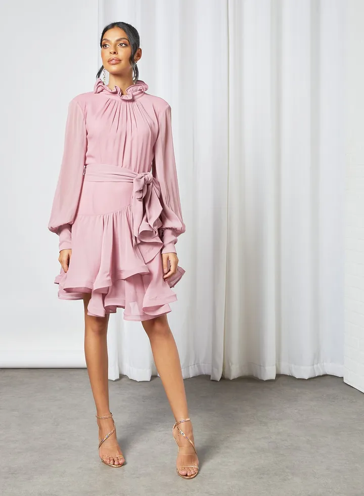 Callie Ruffle Detail Dress Pink