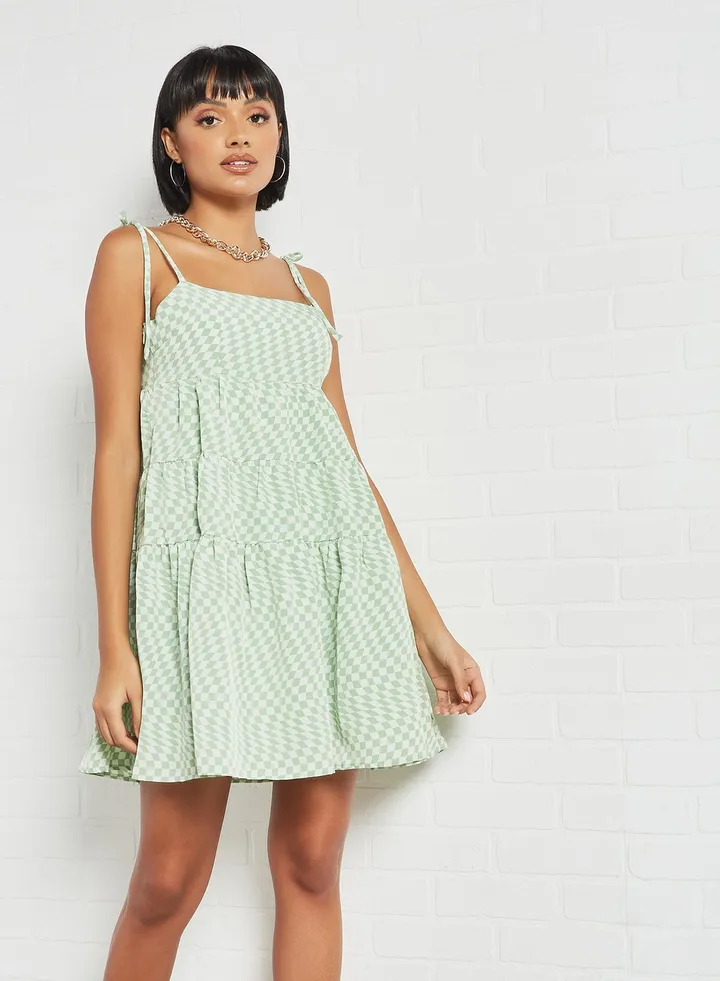 Sheryl Checkerboard Dress Green