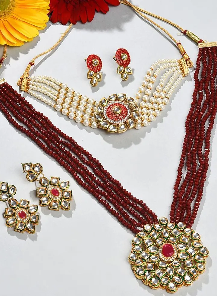 Gold Plated Designer Kundan Necklace and Earrings Set