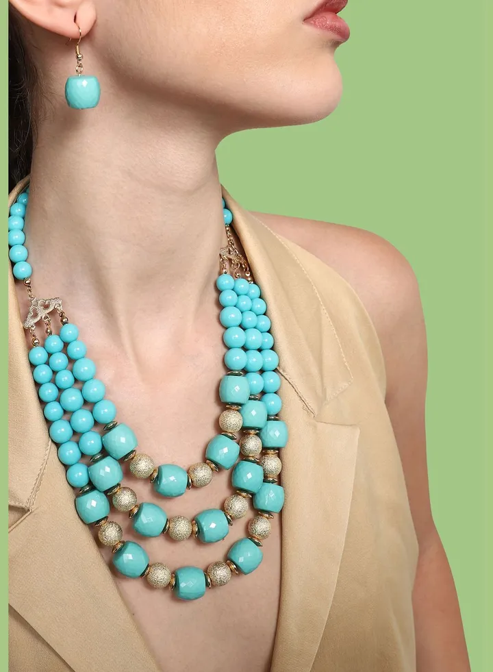 Silver Plated Party Designer Stone Necklace, Earring and Bracelet Set For Women