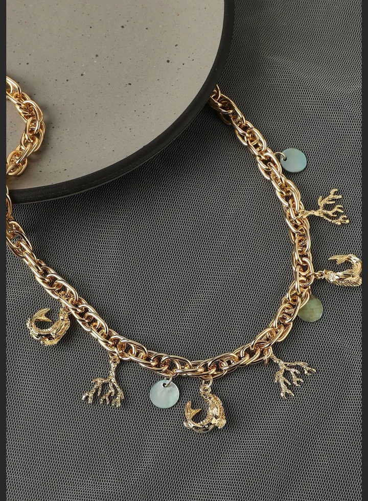 Gold Plated Designer Stone Western Wear Charm Necklace For Women
