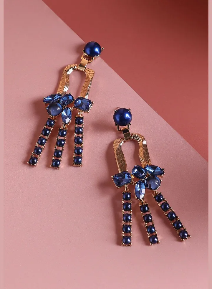 Gold Plated Designer Stone Party Wear Drop Earring For Women