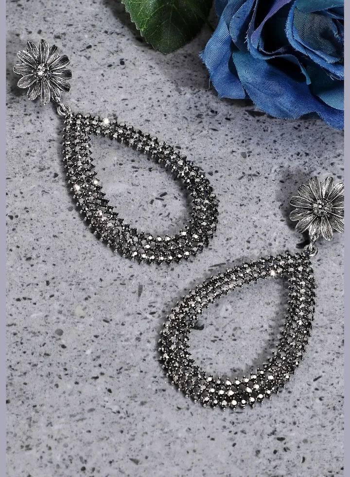 Silver Plated Designer Stone Party Wear Drop Earring For Women