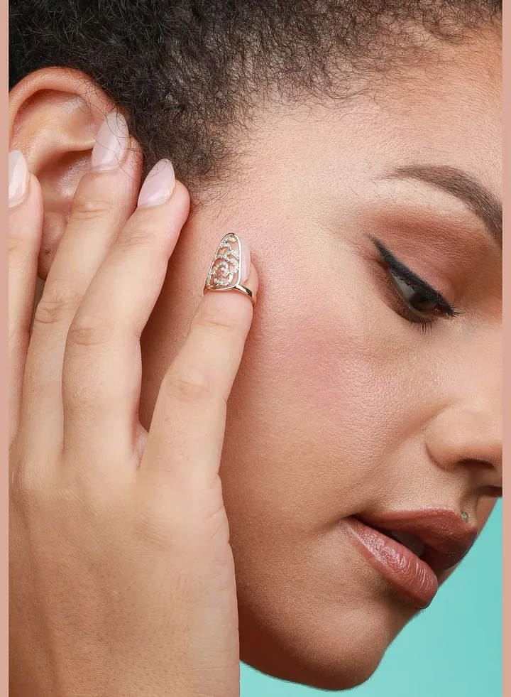 Gold Plated Designer Stone Western Wear Nail Ring For Women