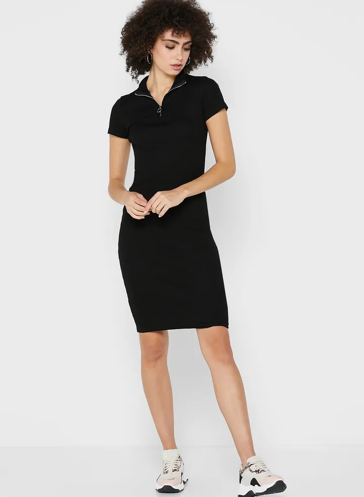 Zipper Neck Bodycon Dress