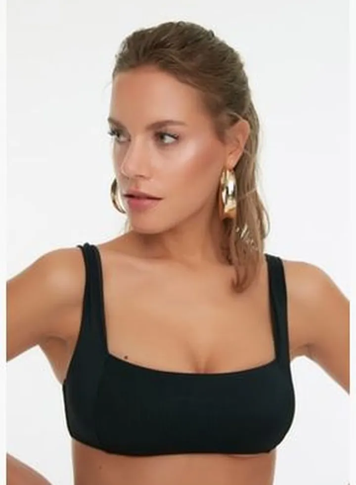 Black Bralette Textured Bikini Top TBESS22BU0124