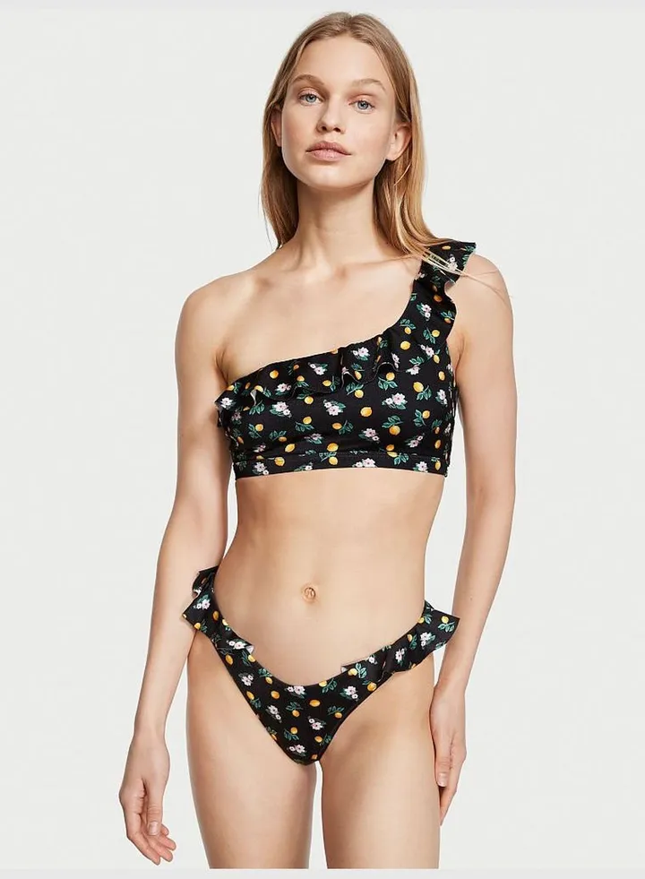 Ruffle One-Shoulder Swim Top