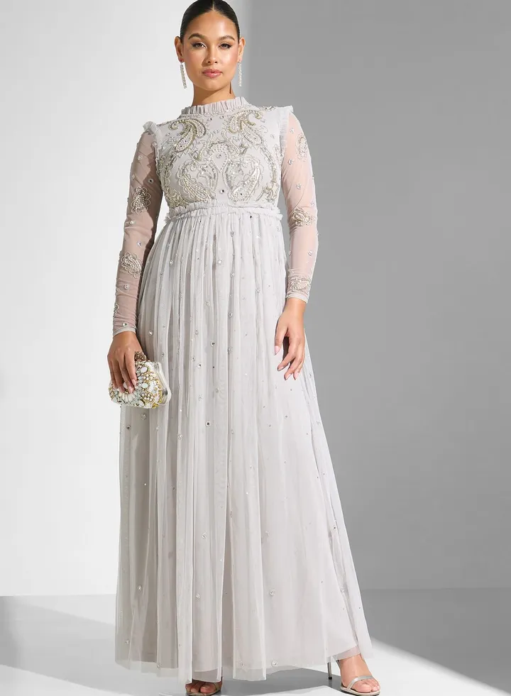 Embellished Plisse Dress