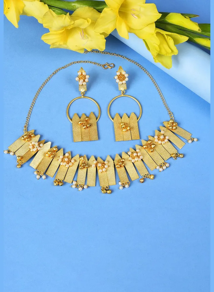 Gold Plated Pearls Necklace and Earrings Set