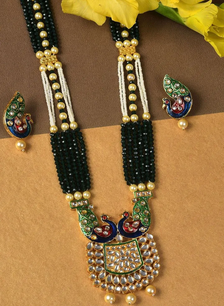 Gold Plated Pearls Beaded Necklace and Earrings Set