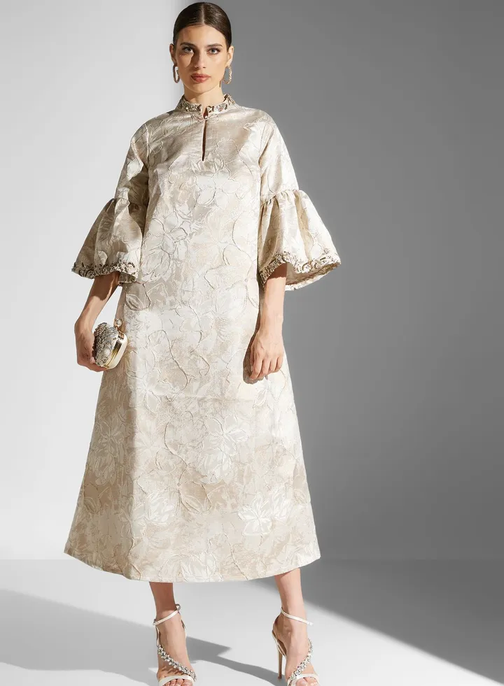 Flute Sleeve Printed Dress