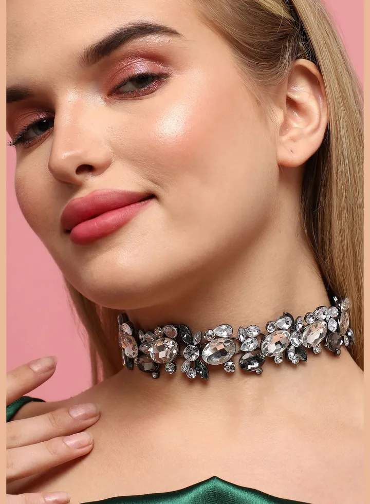 Silver Plated Designer Stones and Beaded Western Wear Necklace For Women