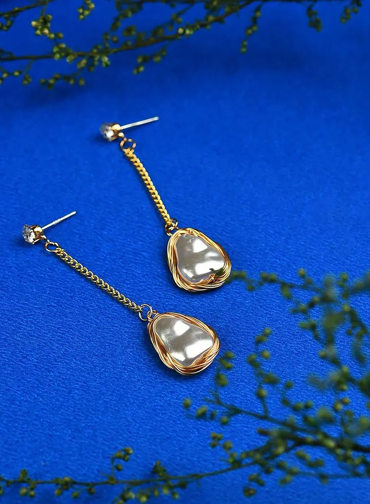 Gold Plated Pearl Beaded Drop Earring