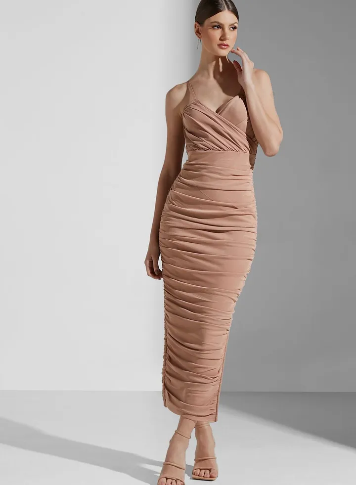 Side Split Pleated Strappy Dress