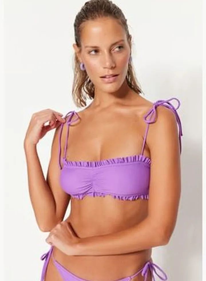Purple Strapless Bikini Top With Frills TBESS23BU00361