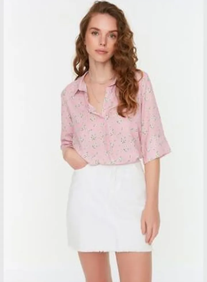 Pink Woven Floral Print Blouse TWOSS22BZ0459