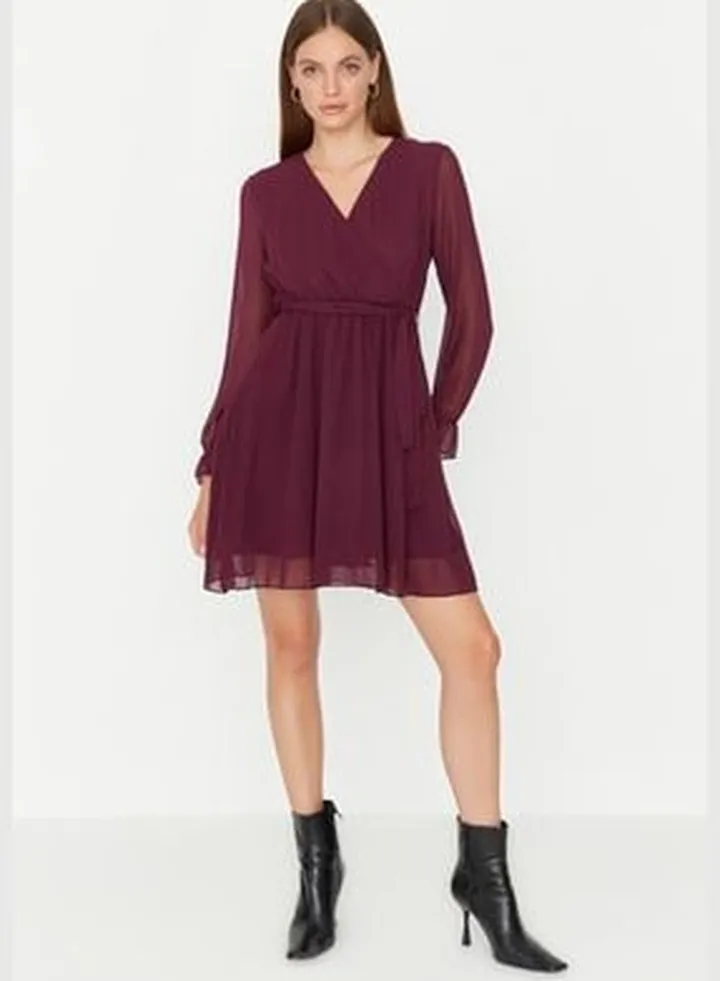 Plum Belted Double Breasted Dress
