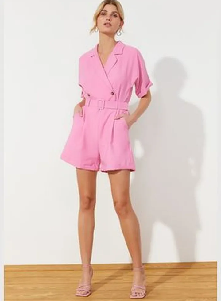 Pink Belted Jumpsuit