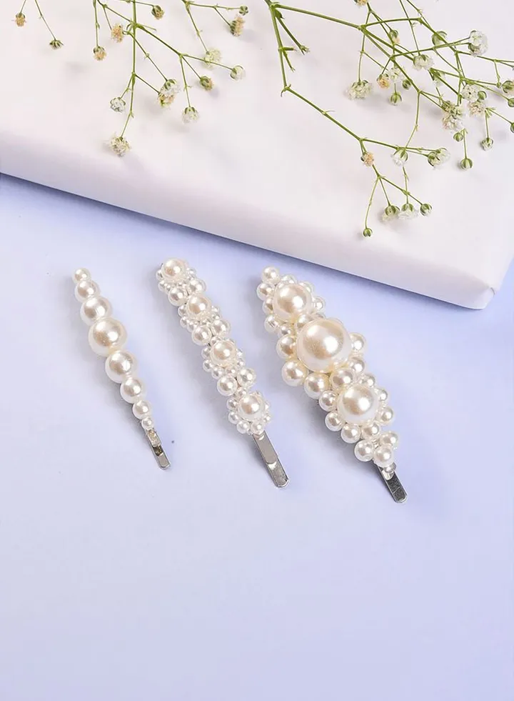 Pack of 3 Gold Plated Pearls Hair Pin