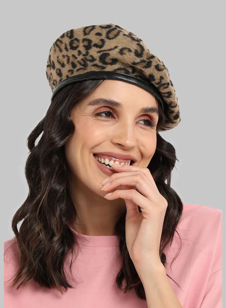 Casual Printed Suede Beret Cap For Women