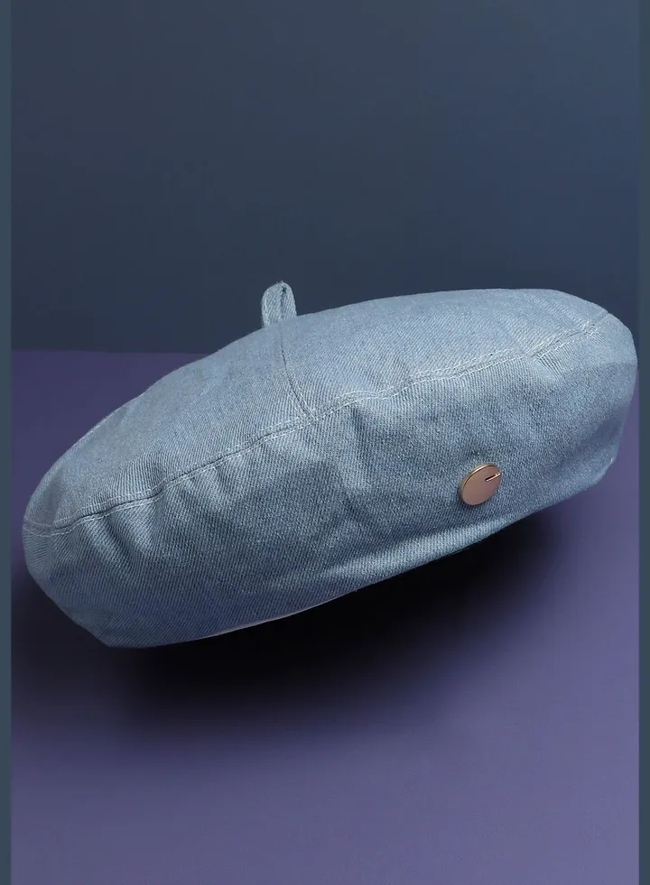 Casual Solid Denim Beret Cap For Women