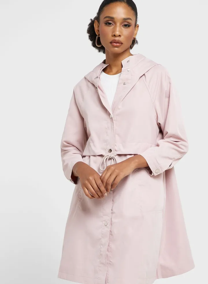 Longline Coat With Cinched Waist
