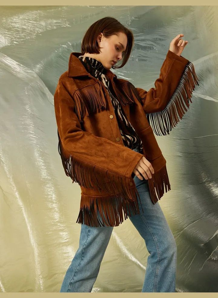 Suede Looking Ethnic Detail Shacket