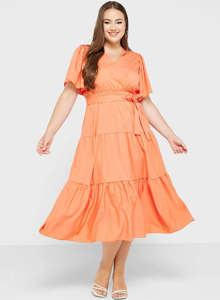 Bell Sleeve Tiered Fit & Flare Dress