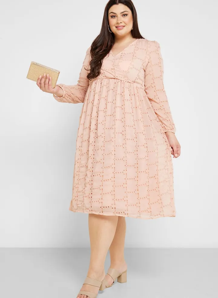Schiffli Fit & Flare Detail Dress