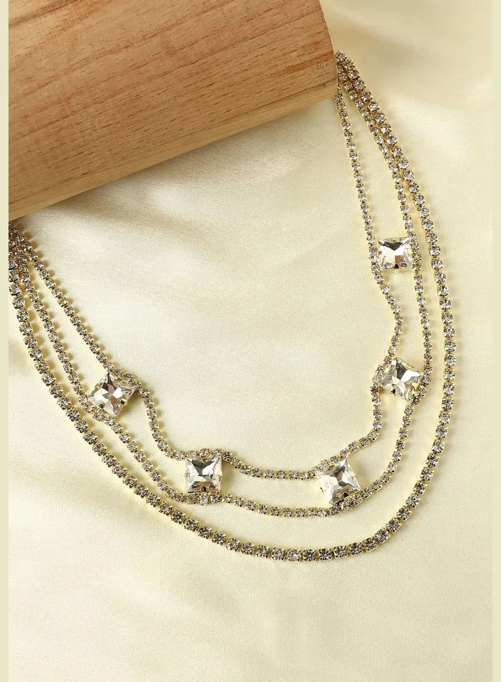 Gold Plated Designer Stone Western Wear Layered Necklace For Women