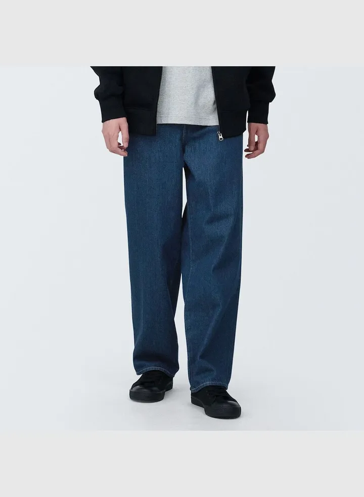 Wide-Fit Denim Pants , Blue