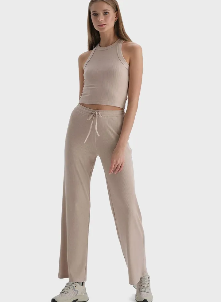Wide Leg Ribbed Pants