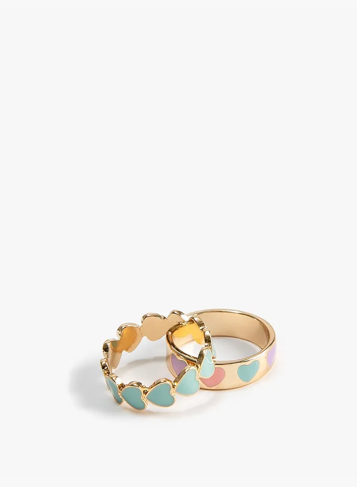 2-Pack Heart Detail Ring