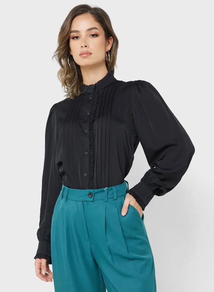 High Neck Pleated Shirt
