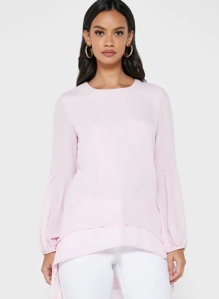 Ruffle Sleeve High Low Top