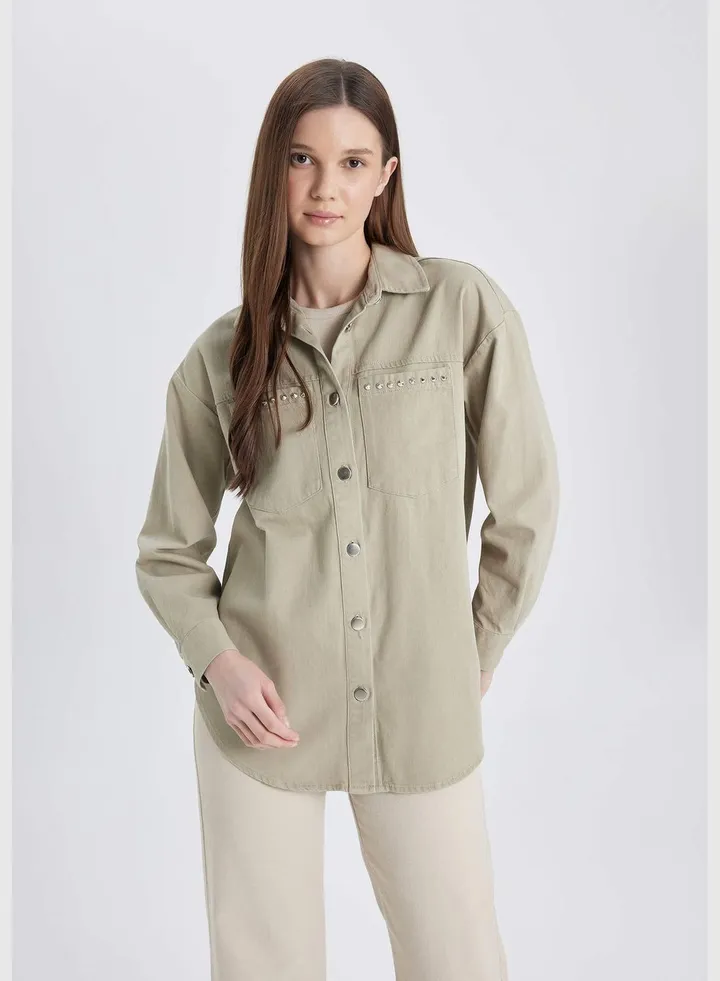 Woman Woven Long Sleeve Tunic