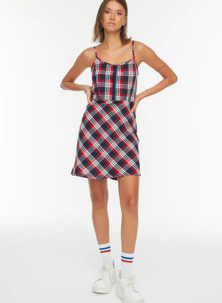 Strappy Checked Knitted Dress