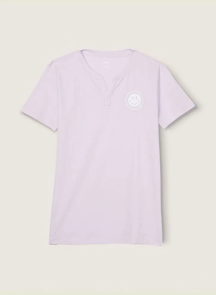 Cotton Short-Sleeve Henley Campus T-Shirt