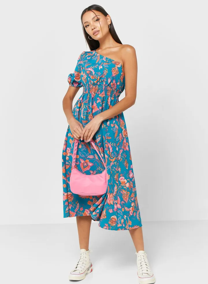 One Shoulder Printed Dress