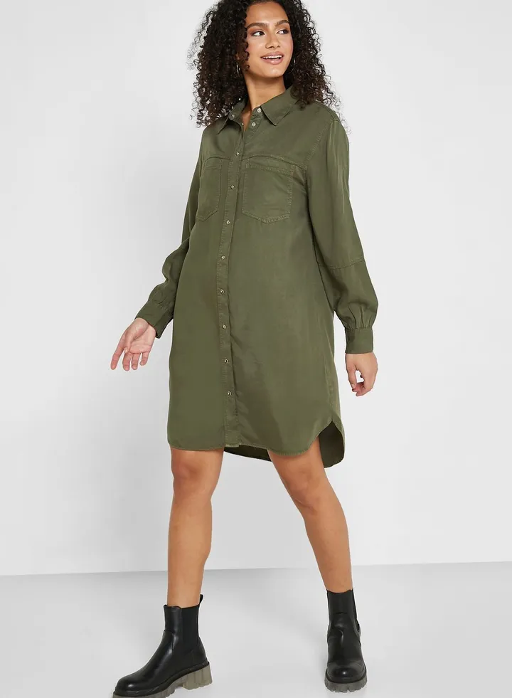Pure Tencel Knee Length Shirt Dress
