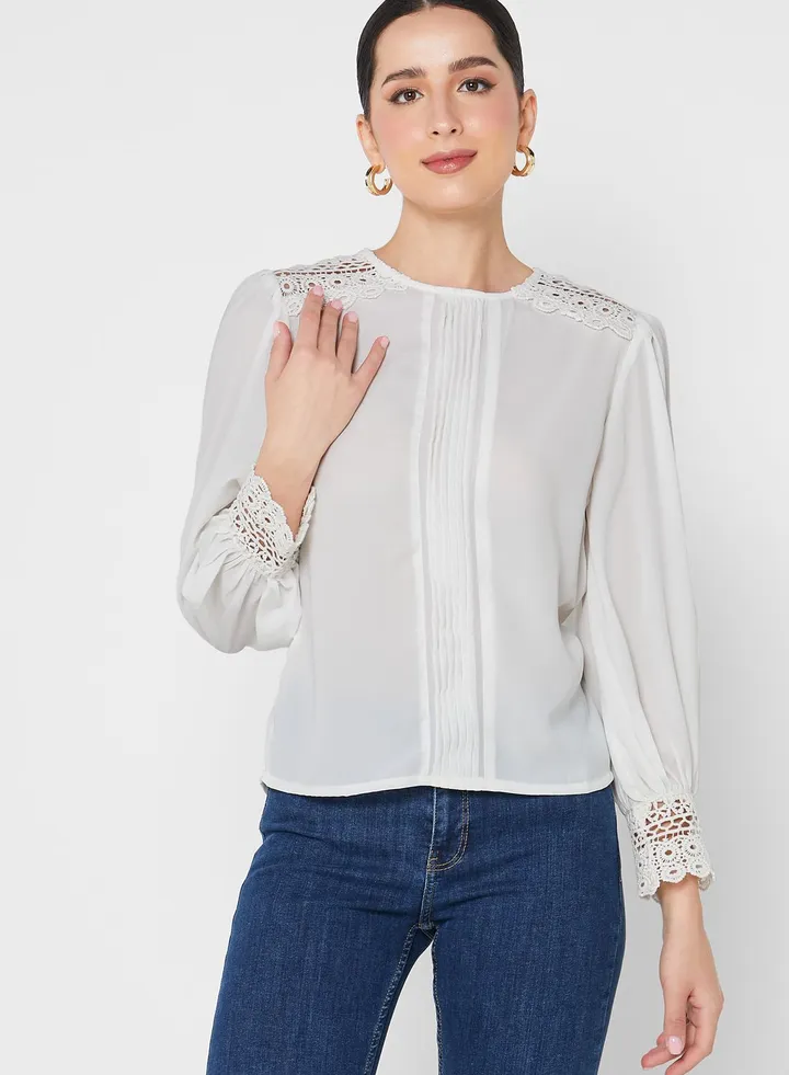 Lace Detail Balloon Sleeve Top